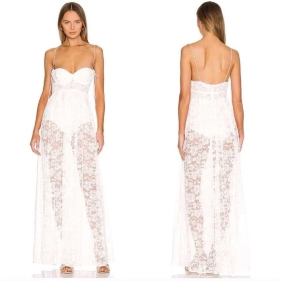 NWT For Love and Lemons Lorena Maxi Dress White Lace Size XXS - Picture 10 of 10
